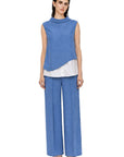 MANOLYA DOUBLE-LAYER BLUE BLOUSE