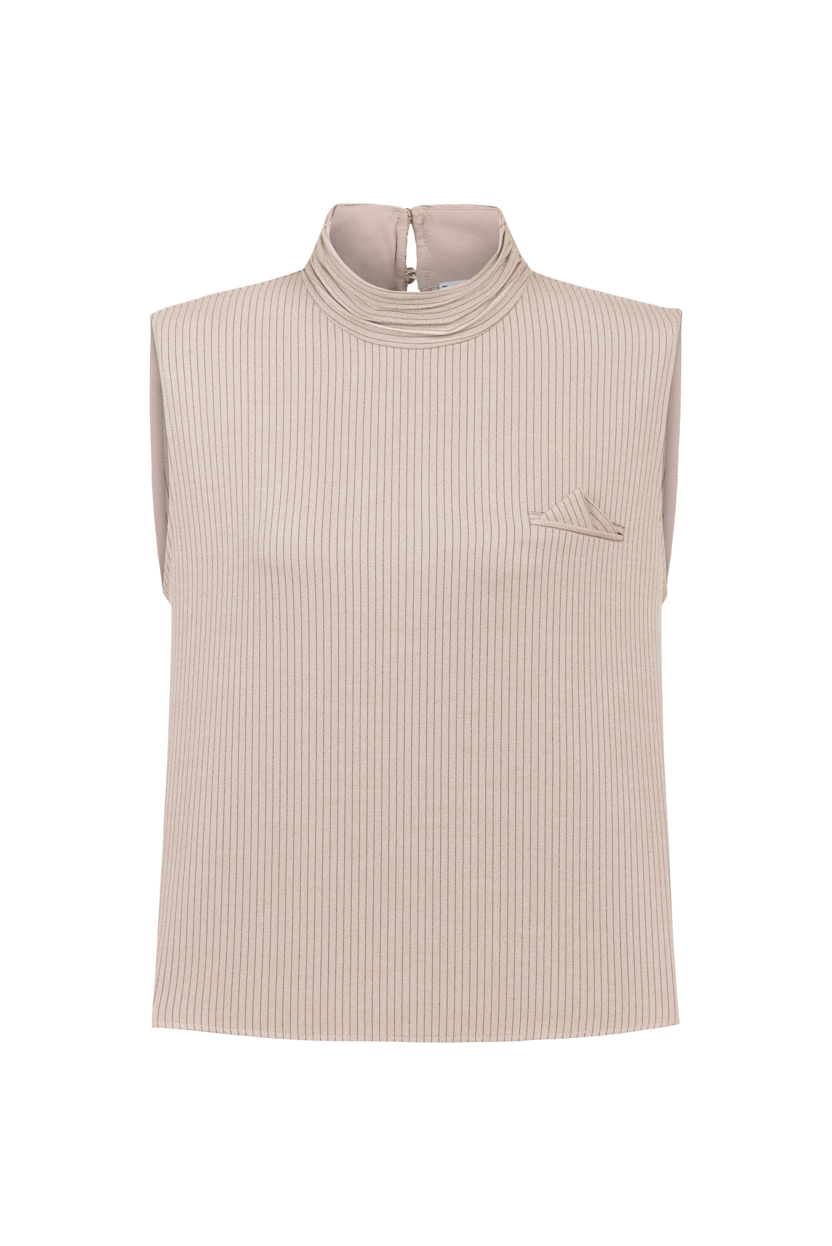 BEIGE STRIPED LALE BLOUSE WITH DRAPED NECKLINE