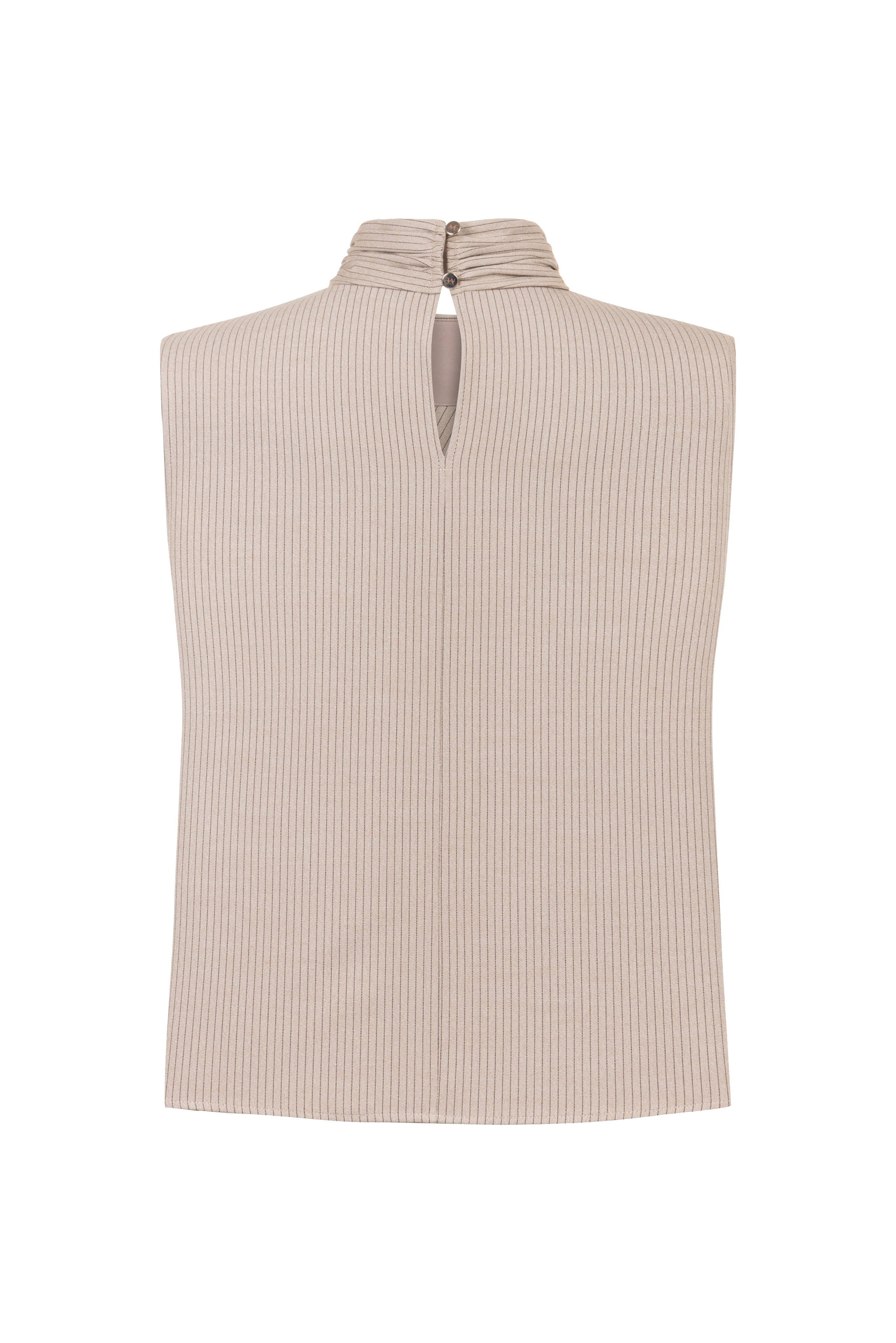 BEIGE STRIPED LALE BLOUSE WITH DRAPED NECKLINE