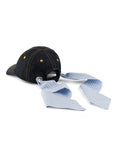 NAVY DENIM CAP WITH BLUE STRIPED BANDANA