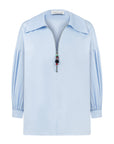 PETUNYA BLUE SHIRT WITH BEADED ZIP DETAIL