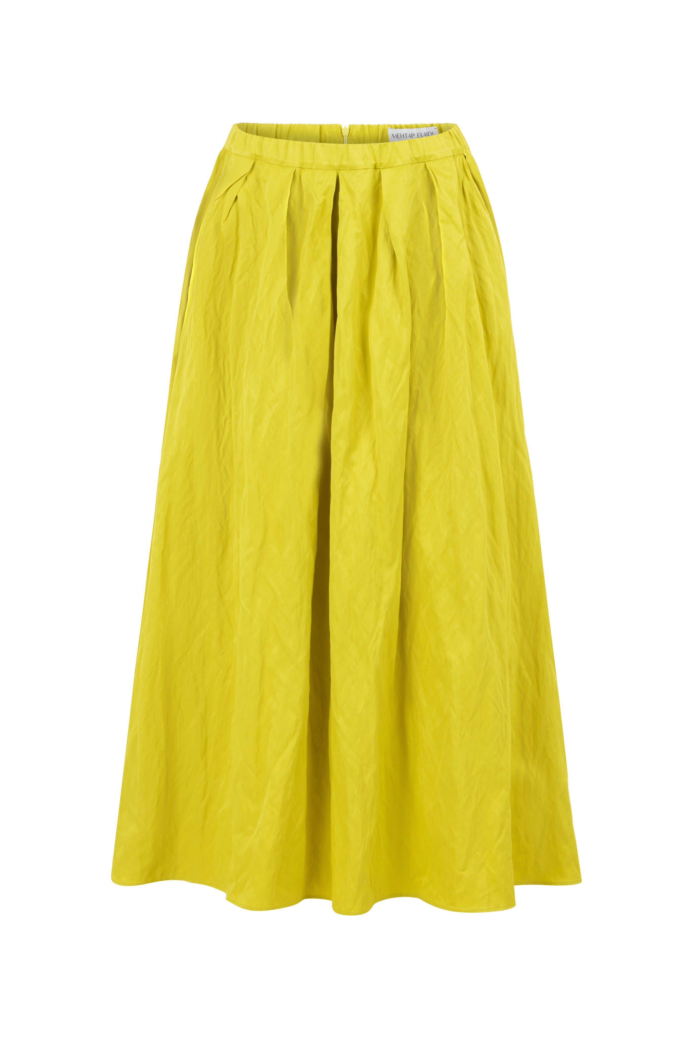 OLIVE SKIRT WITH PLEATS AND ELASTICATED WAISTBAND
