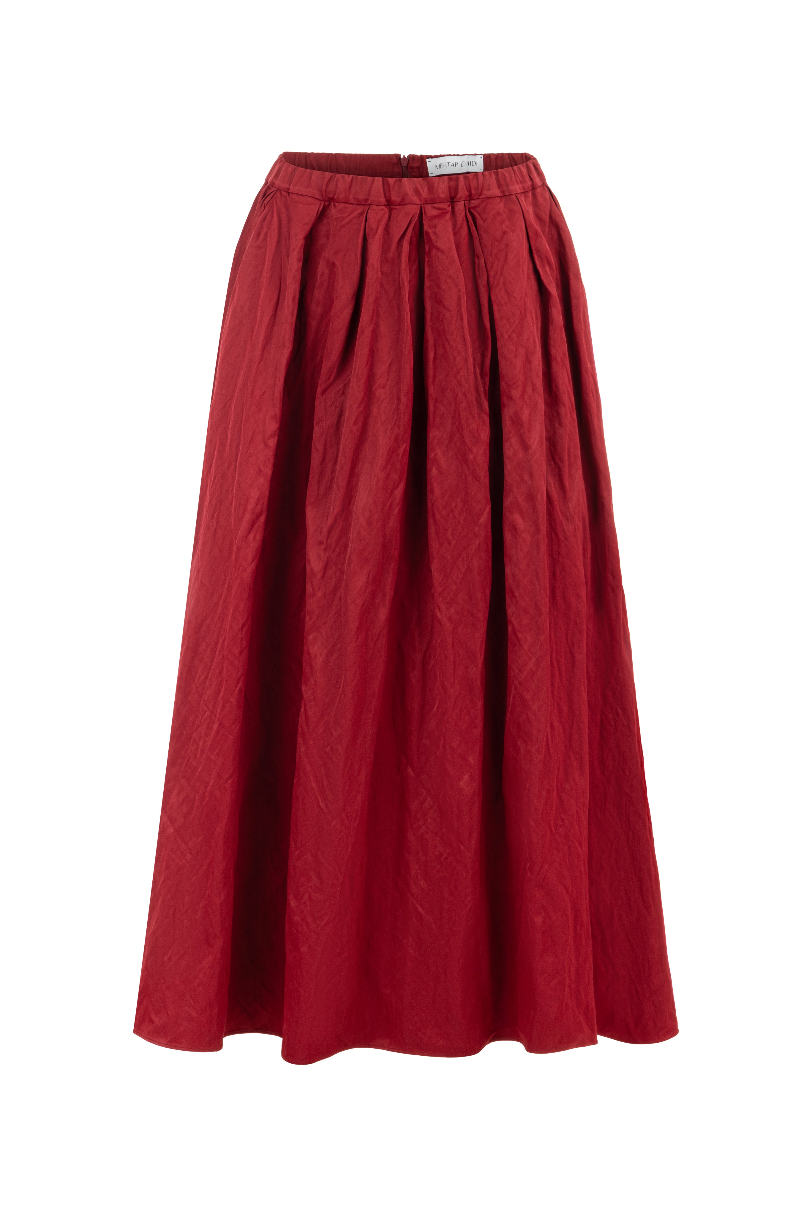 BURGUNDY SKIRT WITH PLEATS AND ELASTICATED WAISTBAND