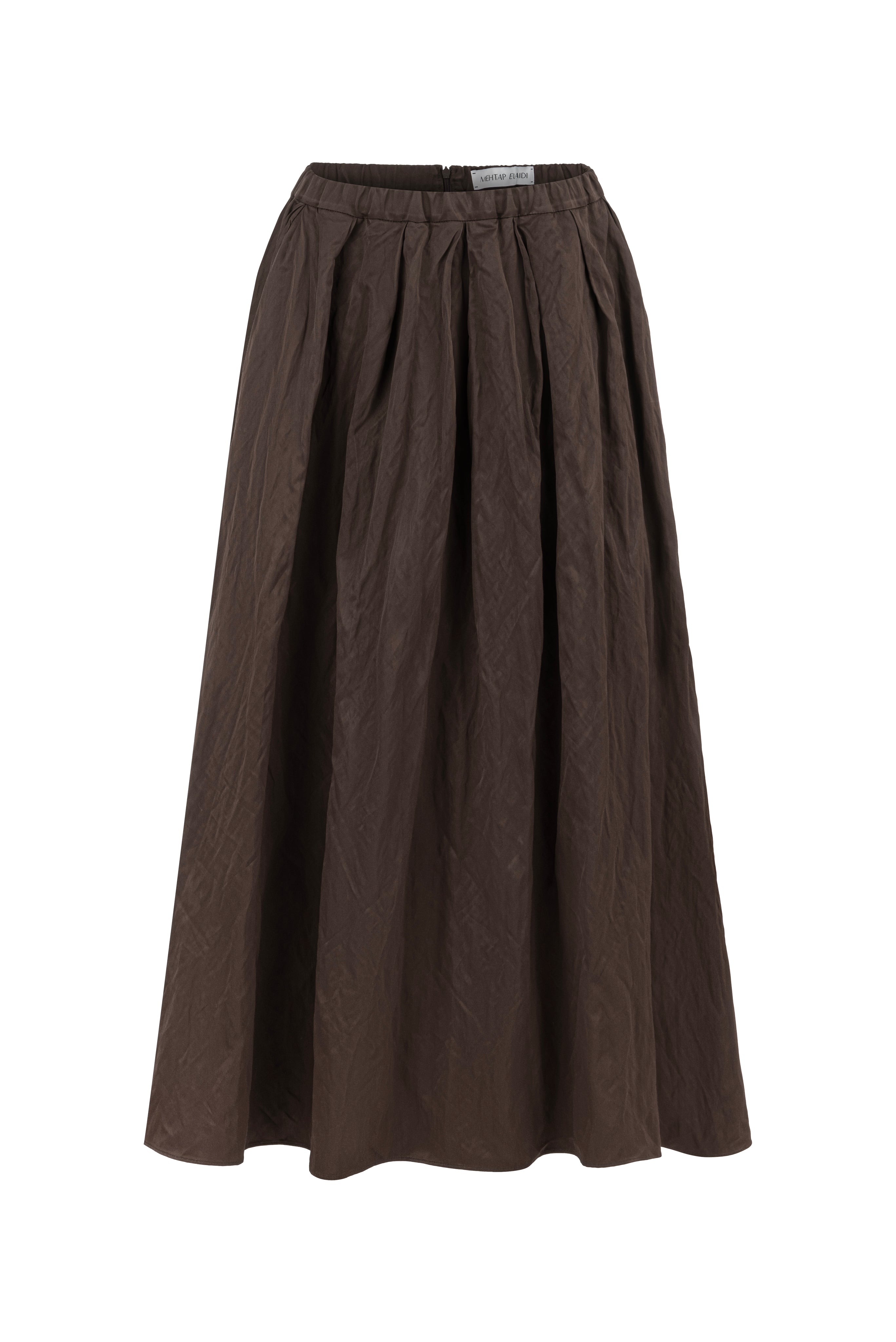 BROWN SKIRT WITH PLEATS AND ELASTICATED WAISTBAND