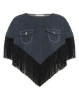 FRINGE-DETAILED DENIM SALKIM BLOUSE