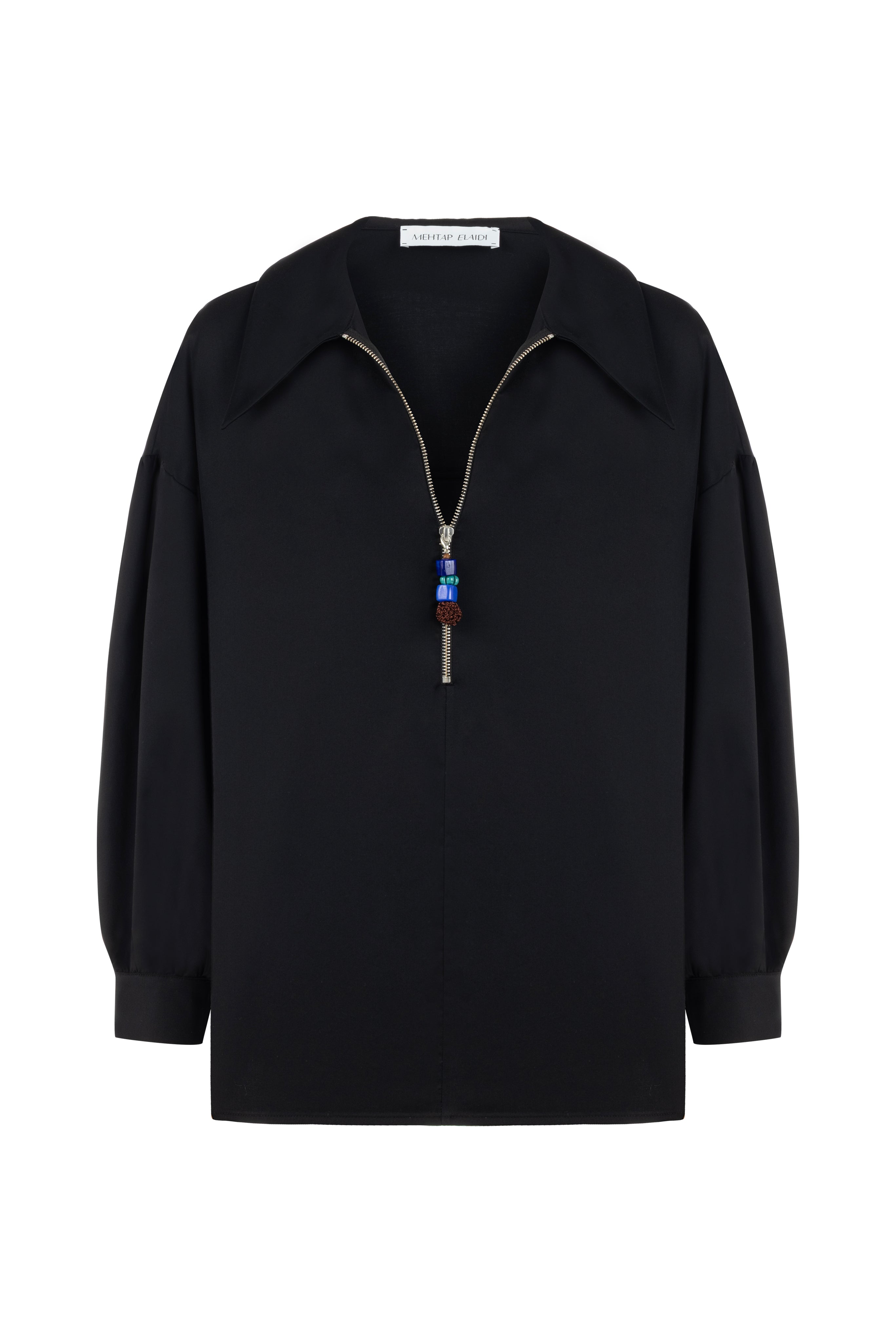 BLACK PETUNYA SHIRT WITH BEADED ZIP DETAIL