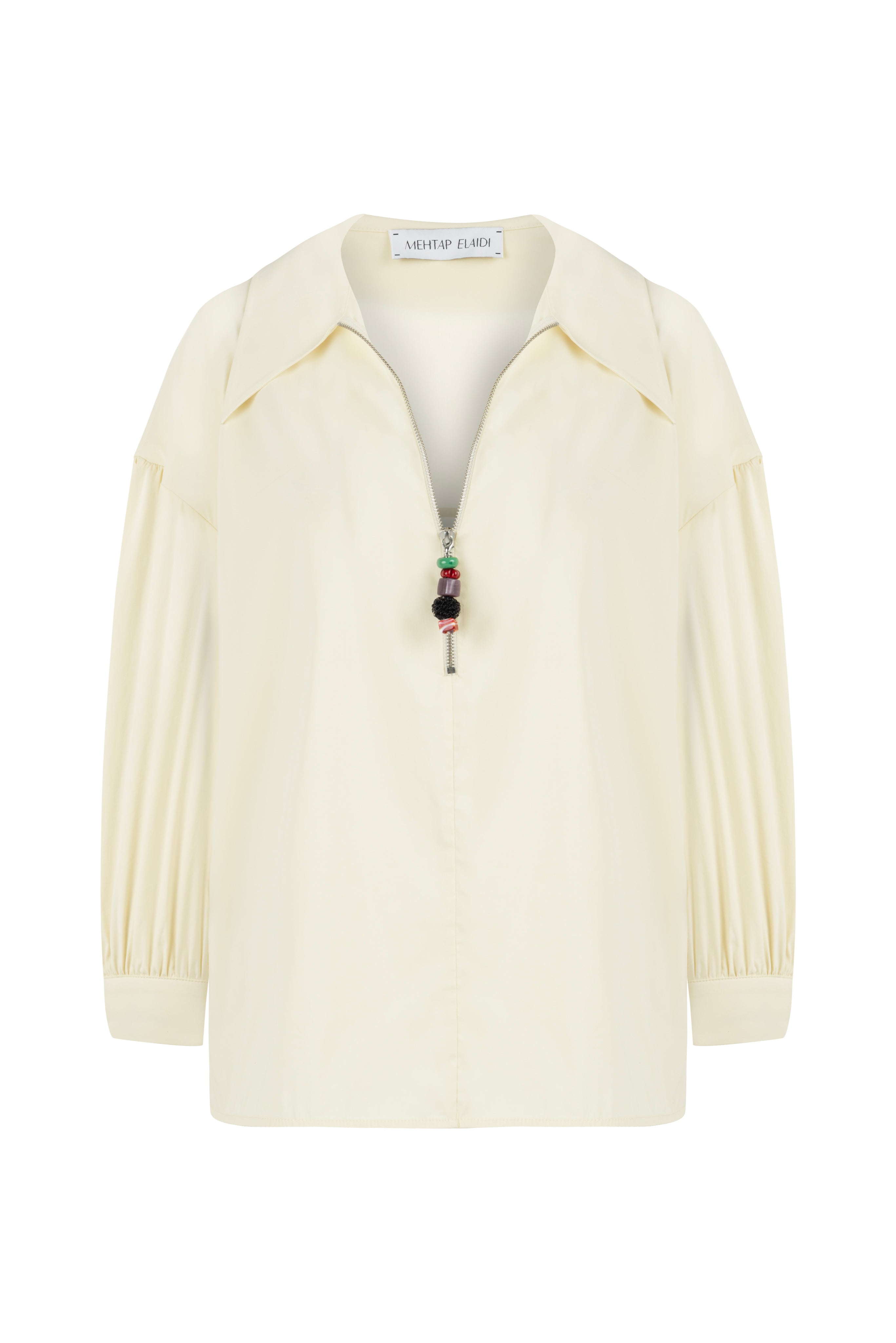 BUTTER YELLOW PETUNYA SHIRT WITH BEADED ZIP DETAIL