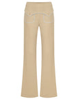 BEIGE FLARED PANTS WITH TOPSTICHING