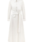BELT DETAILED WHITE LONG SLEEVE DRESS