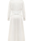 BELT DETAILED WHITE LONG SLEEVE DRESS