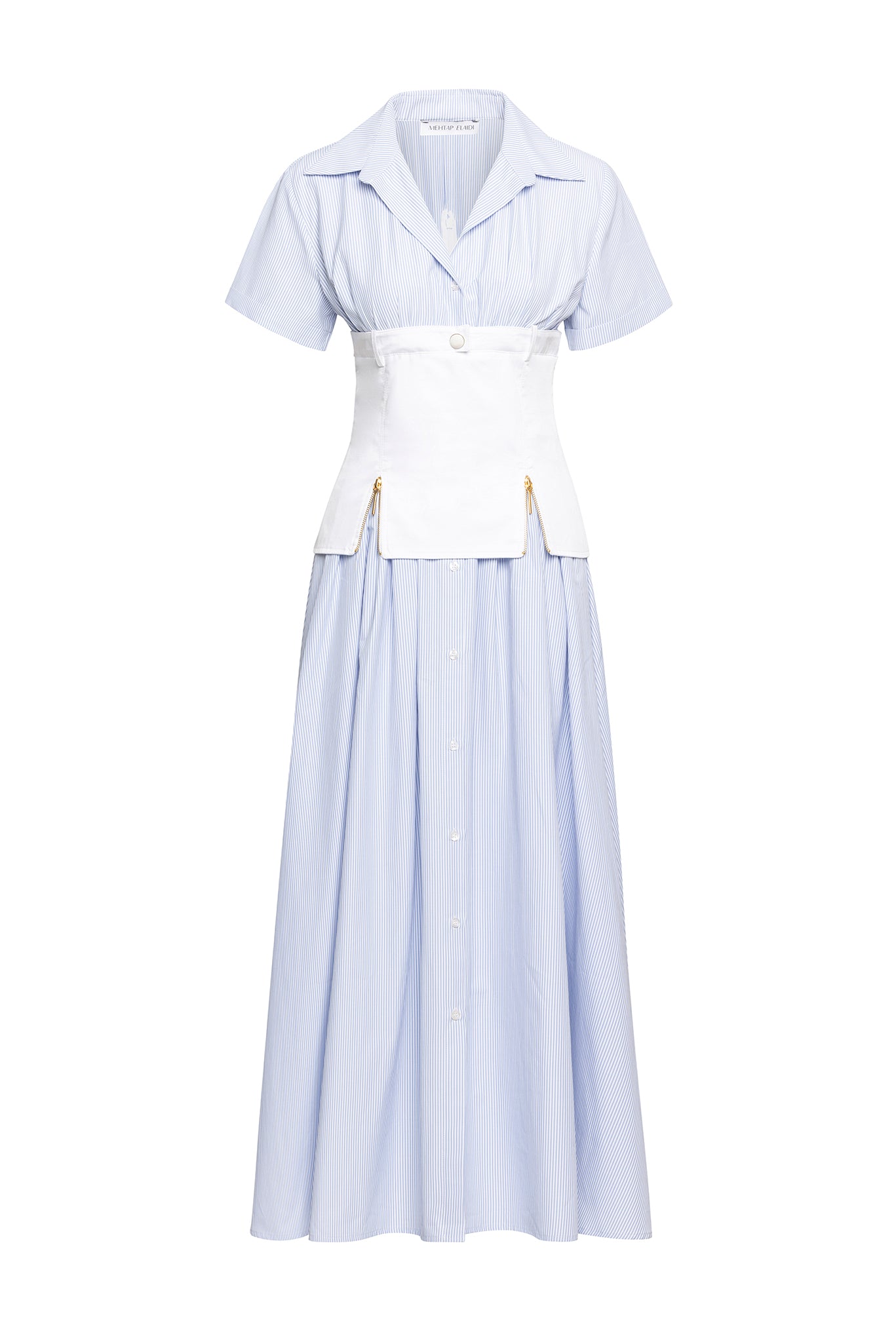 ★送料・関税込★I AM MARI★Bara striped shirt dress★ Plus Size Tie Waist Belted Striped Shirt Dress