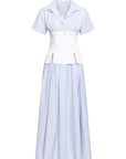 BLUE STRIPED CORSET SHIRTDRESS WITH ZIPPER DETAILS