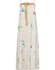 TULIP PRINTED STRAPPY DRESS WITH RATTAN BELT DETAIL