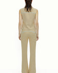 BEIGE FLARED PANTS WITH TOPSTICHING