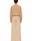 CAMEL PLEATED WIDE LEG TROUSERS