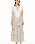 BLUE STRIPED LONG SKIRT WITH FISH PATTERNS