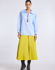 PETUNYA BLUE SHIRT WITH BEADED ZIP DETAIL