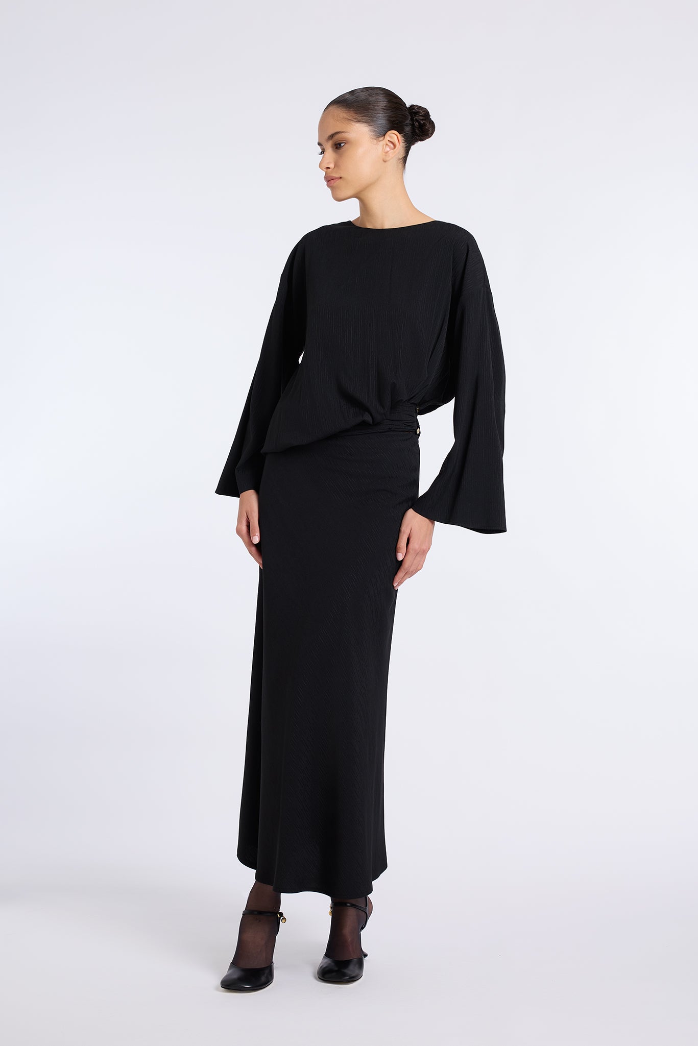 BLACK BIAS-CUT MIDI SKIRT – MEHTAP ELAIDI