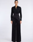 WIDE LEG BELTLESS SATIN PANTS