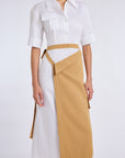 CAMEL TRENCH SKIRT DETAILED DRESS