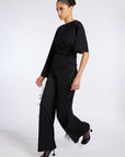 BLACK BEGONYA BLOUSE WITH SLIT SLEEVE DETAIL