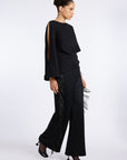 BLACK BEGONYA BLOUSE WITH SLIT SLEEVE DETAIL