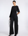 BLACK BEGONYA BLOUSE WITH SLIT SLEEVE DETAIL