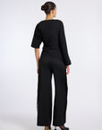 BLACK BEGONYA BLOUSE WITH SLIT SLEEVE DETAIL