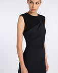BLACK SLEEVELESS DRAPED DRESS
