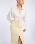 SCARF DETAILED BUTTER YELLOW SKIRT
