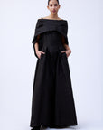 DRAPED SHAWL SHANTUNG DRESS