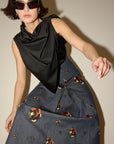 Rose Embroidered Denim Skirt