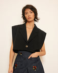 Wide Shoulder Vest with Pleats