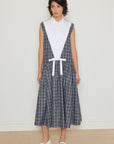 Plaid Dress with Bib and Bow