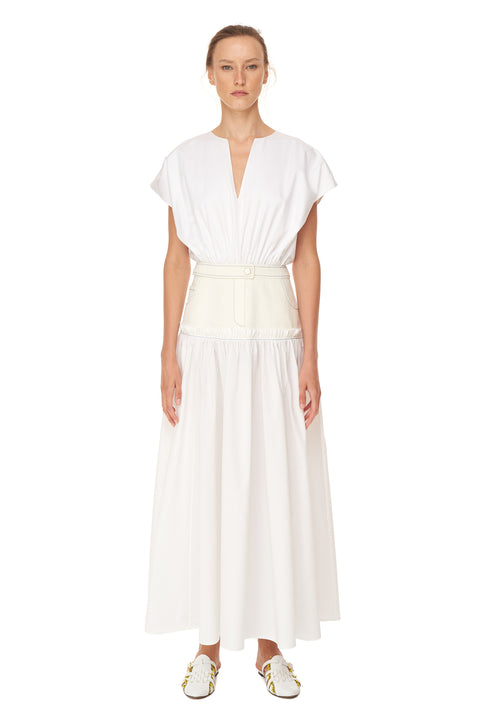 Cotton Dress with Denim Corset Detail