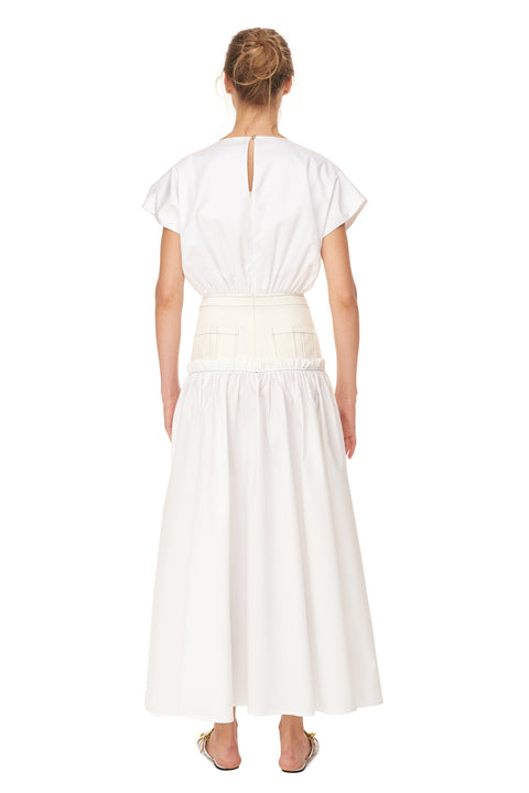 Cotton Dress with Denim Corset Detail