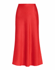 RED POLKA DOT BIAS-CUT MIDI SKIRT