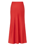 RED POLKA DOT BIAS-CUT MIDI SKIRT