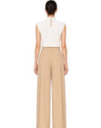 CAMEL PLEATED WIDE LEG TROUSERS