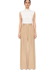CAMEL PLEATED WIDE LEG TROUSERS