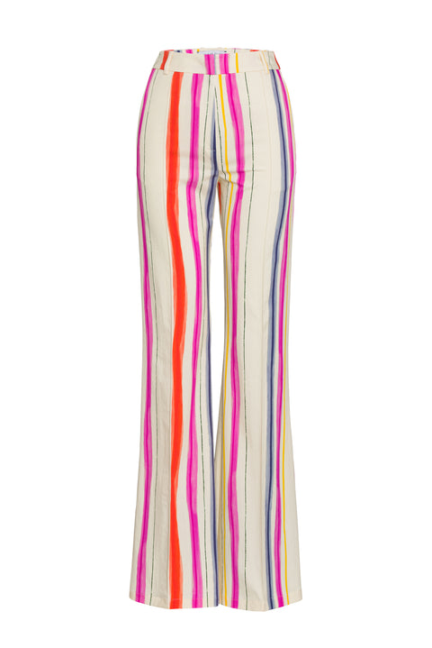 Flared Stripe Pants with Crease