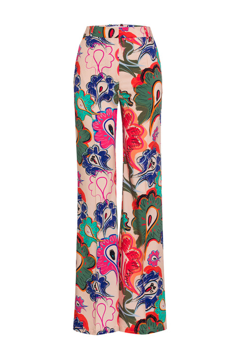 Flared Paisley Pants With Crease