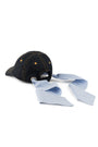NAVY DENIM CAP WITH BLUE STRIPED BANDANA