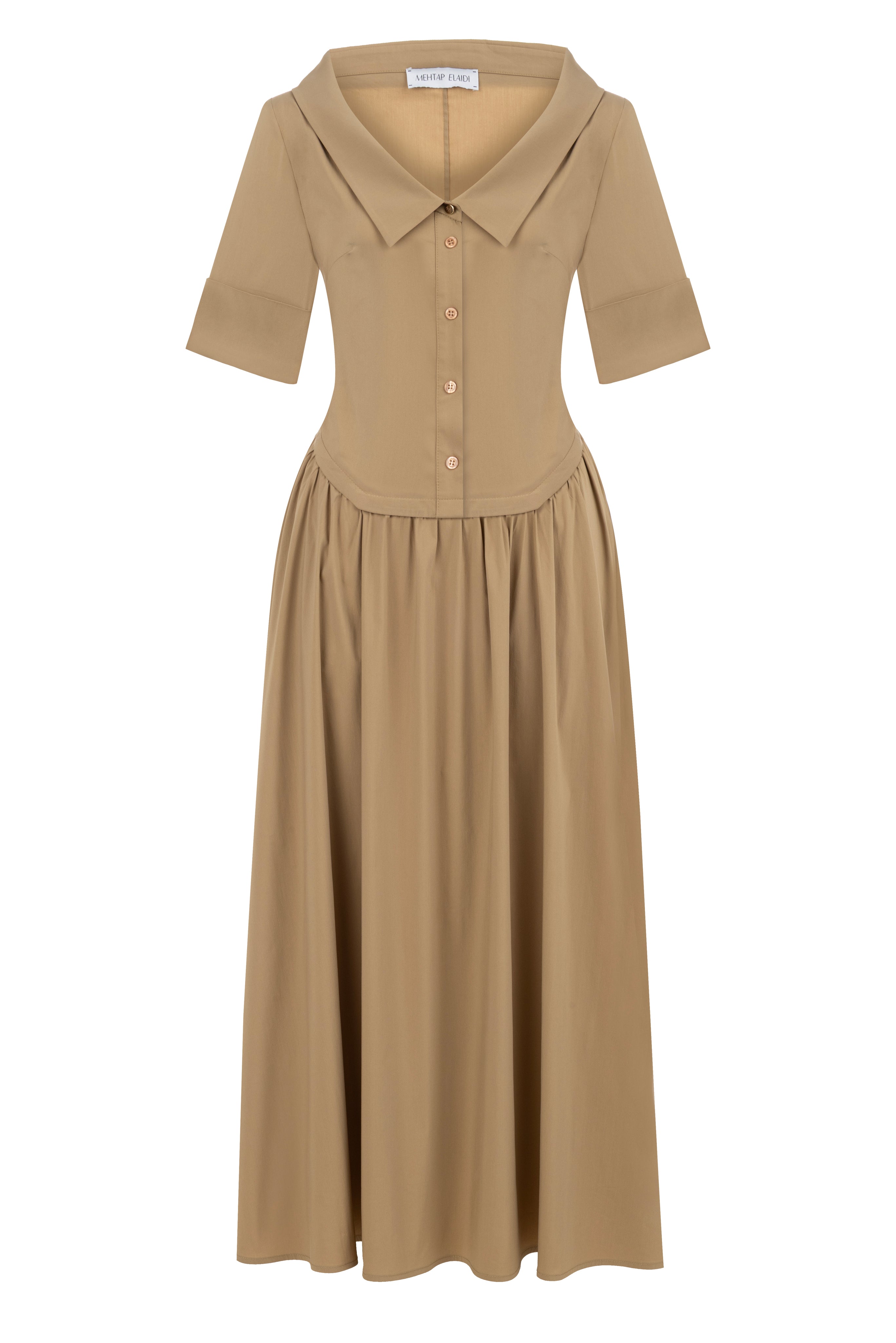 CAMEL POPLIN CORSET DETAILED DRESS – MEHTAP ELAIDI