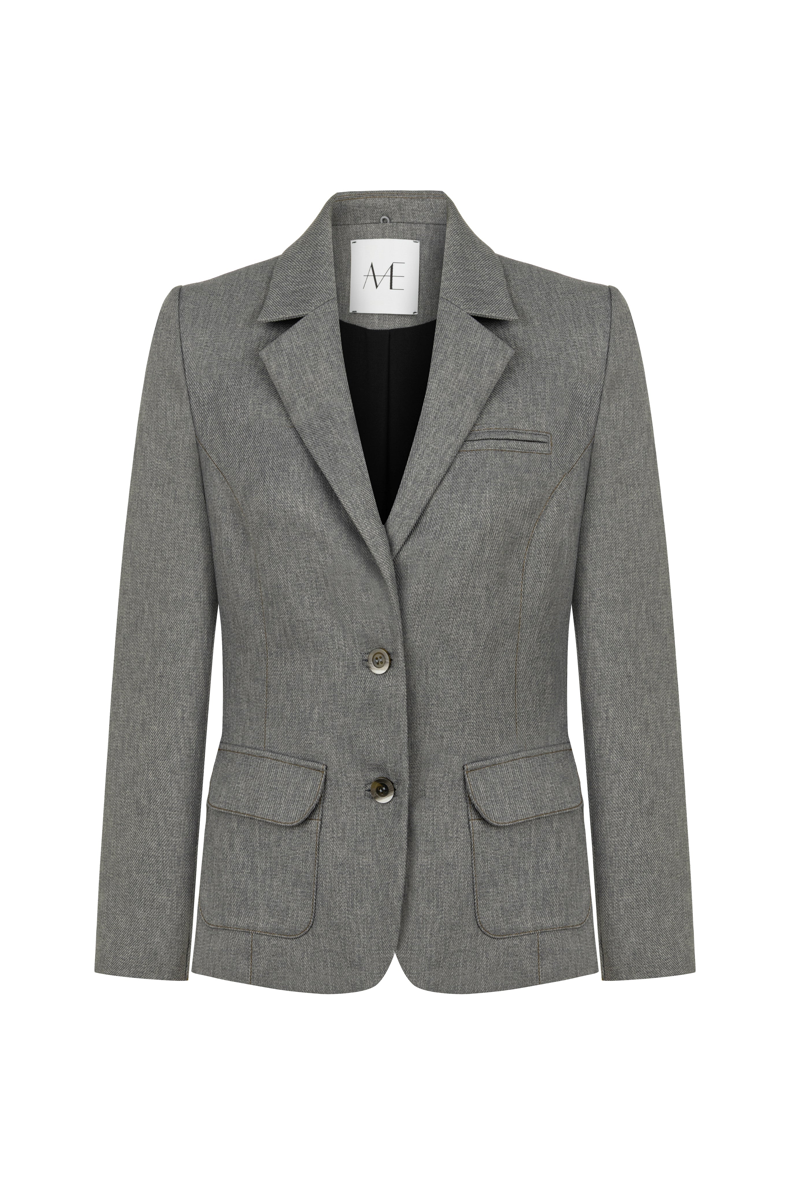 GREY JACKET WITH WHITE COLLAR