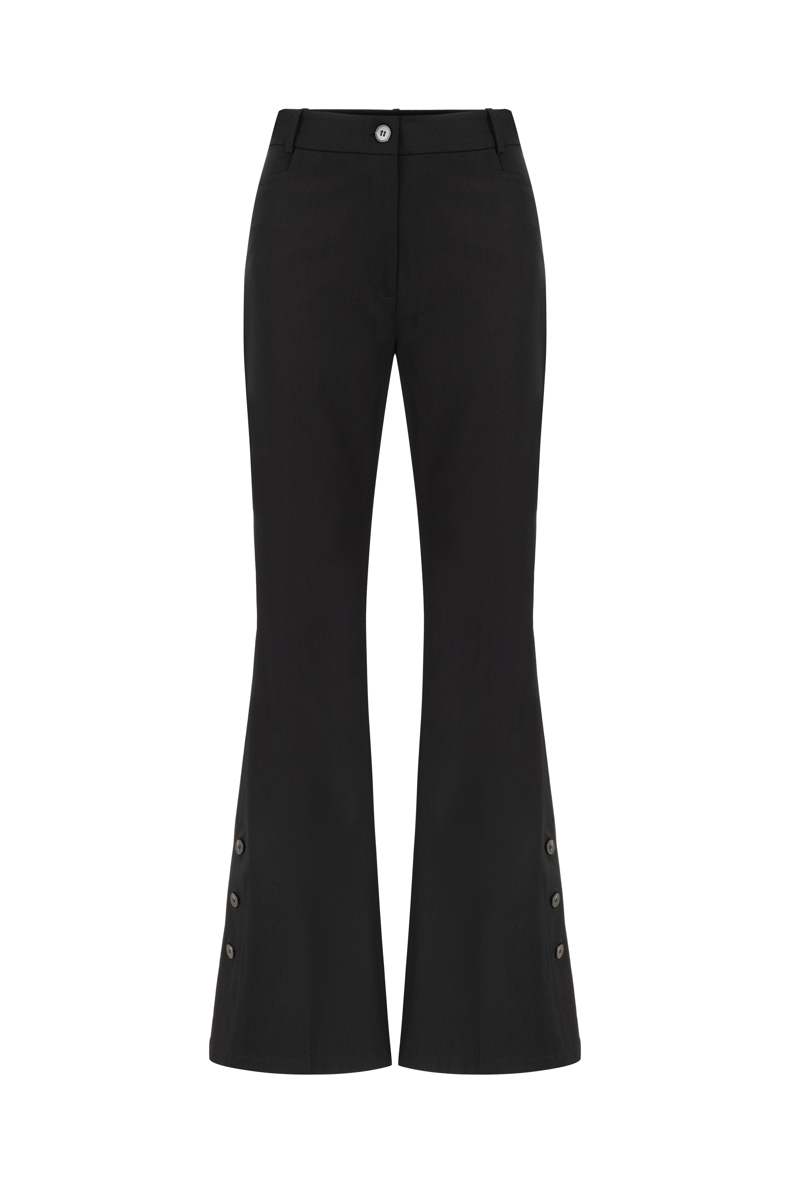 FLARED BLACK PANTS WITH BUTTON DETAIL