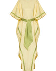 CAFTAN WITH LIME SHANTUNG PIPING AND BELT