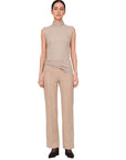 BEIGE STRIPED LALE BLOUSE WITH DRAPED NECKLINE