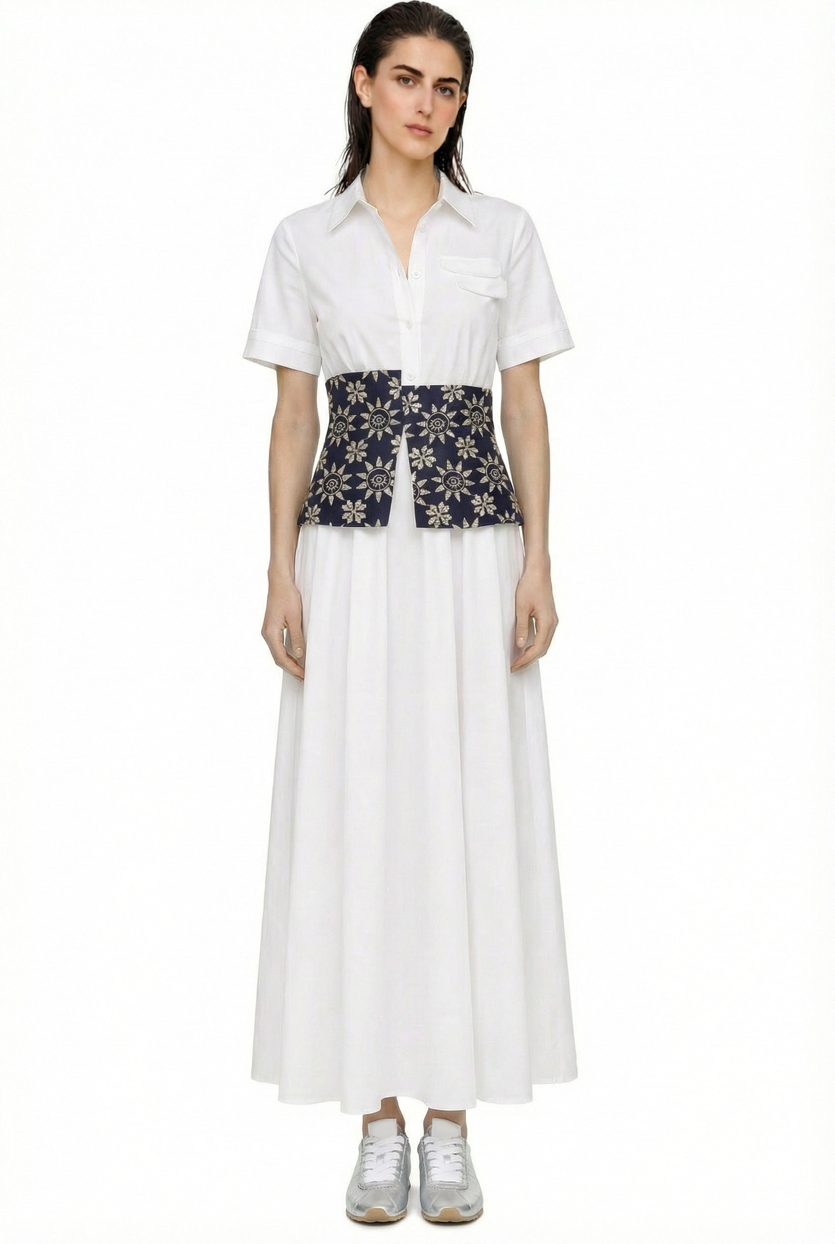 WHITE DRESS WITH DENIM CORSET MEHTAP ELAIDI WHITE DRESS WITH DENIM CORSET MEHTAP ELAIDI