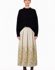 BEIGE FLORAL JACQUARD MIDI SKIRT